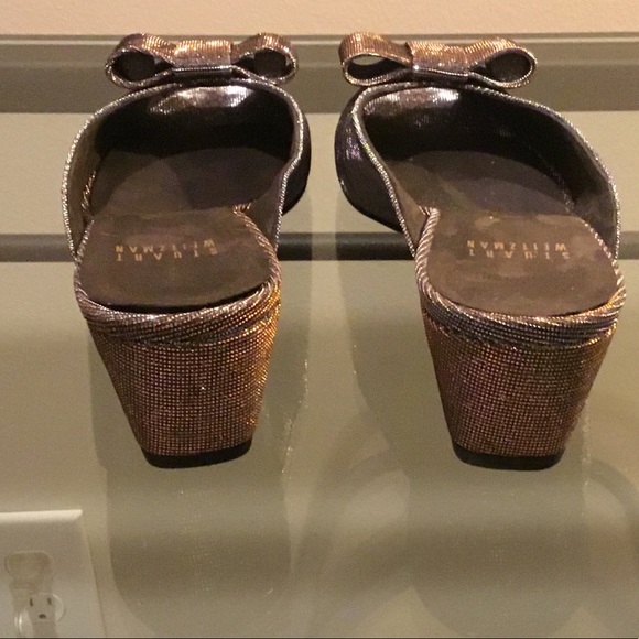 Stuart Weitzman slide Sandal Candy Silver Metallic. Glitter toe Bow Peep Toe 7N - Picture 5 of 10
